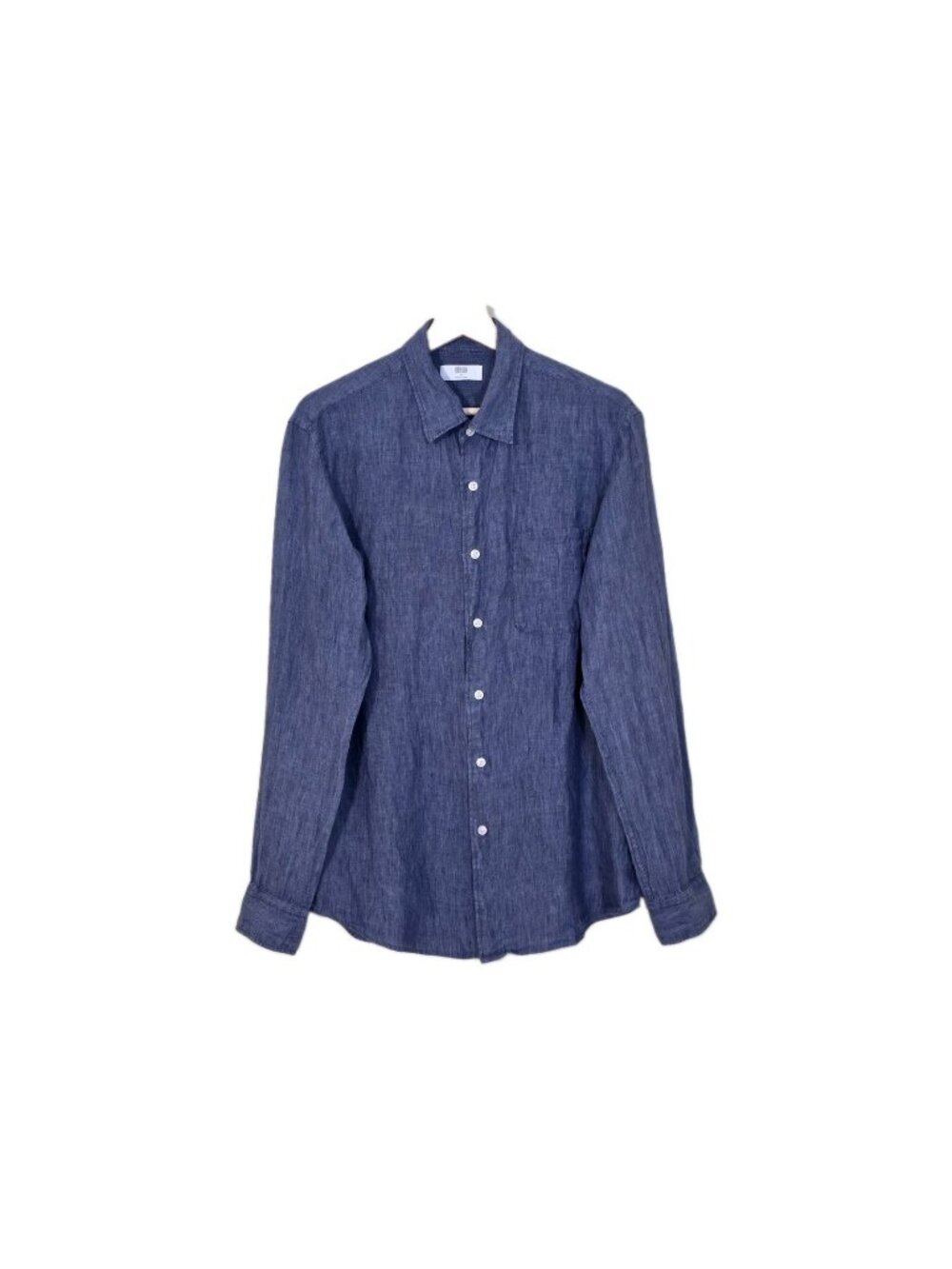 UNIQLO Linen Button Up Shirt Men M Blue LS Coastal Breathable Minimalist Classic